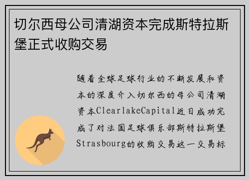 切尔西母公司清湖资本完成斯特拉斯堡正式收购交易 切尔西母公司清湖资本完成斯特拉斯堡正式收购交易